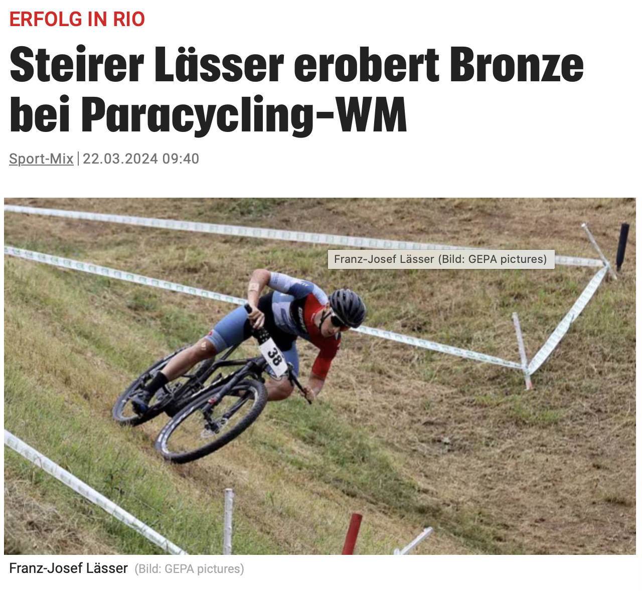 Artikel: Steirer Lässer erobert Bronze bei Paracycling-WM